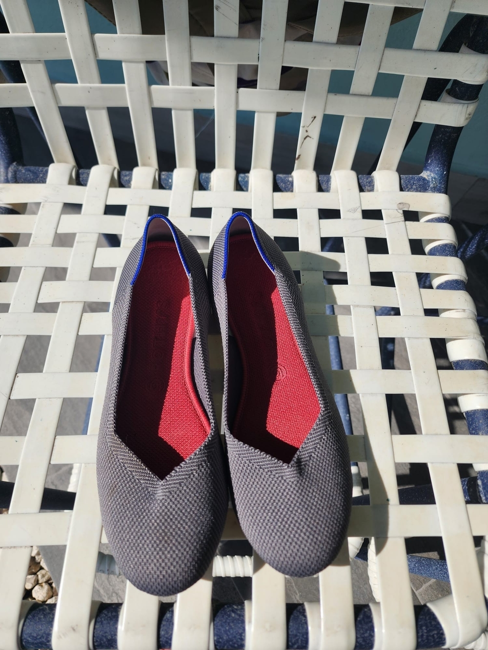 Rothy's Gray Knit Slip-On Flats with Red Insole